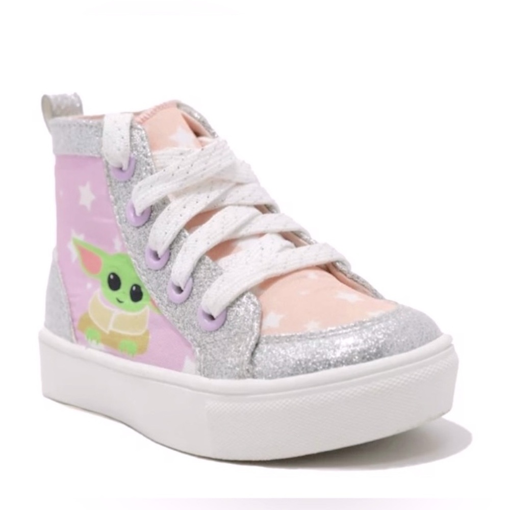 Girls Kids GROUNDUP Grogu Baby Yoda Pink High Top Lace Up Sneaker Shoes Size 11